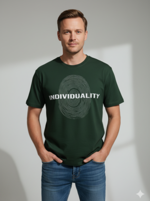Individual Olive Green Regular Printed T-Shirt