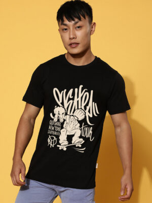 Skate Black Regular Printed Tshirt