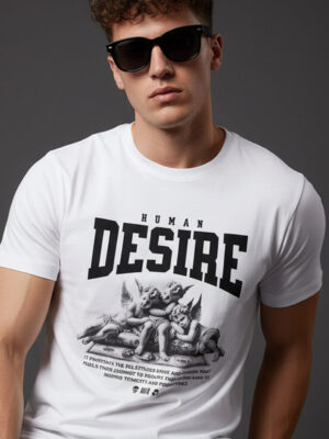 Human Desire White Regular Printed T-Shirt