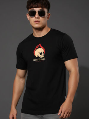 Angry Skull Black Regular Printed T-Shirt