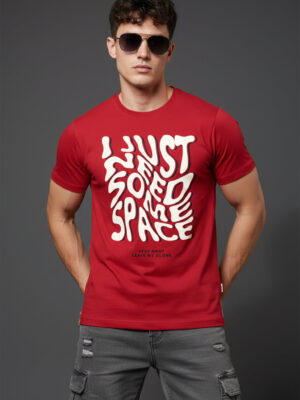 Lazy Text Red Regular Printed T-Shirt