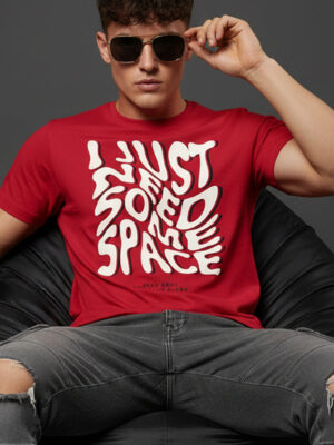 Lazy Text Red Regular Printed T-Shirt