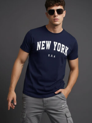 New York Blue Regular Printed T-Shirt