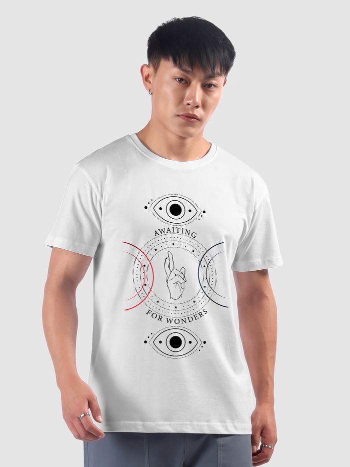 awaiting for wonders printed t shirt for men side view 700x933