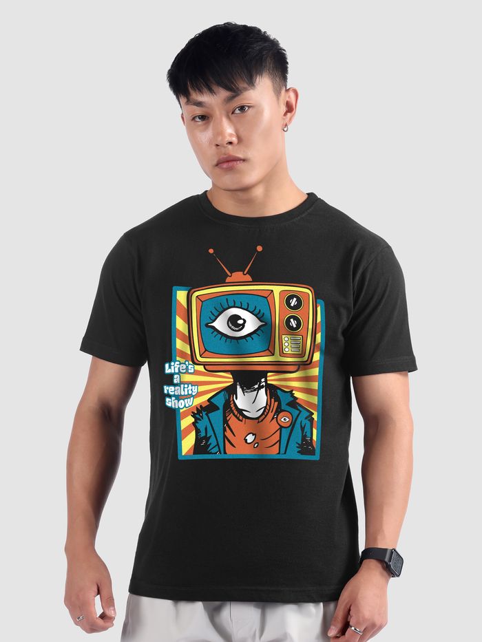 lifes a reality show printed t shirt for men side view 700x933