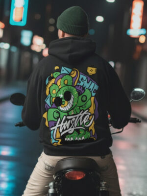Hustle Black Printed Hoodie