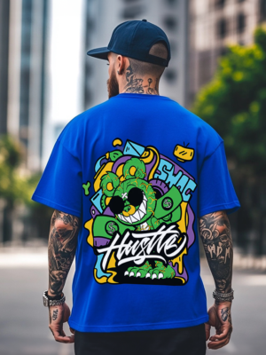 Hustle Blue Oversize Printed Tshirt