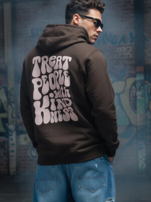 Treat People with Kindness Brown Printed Hoodie