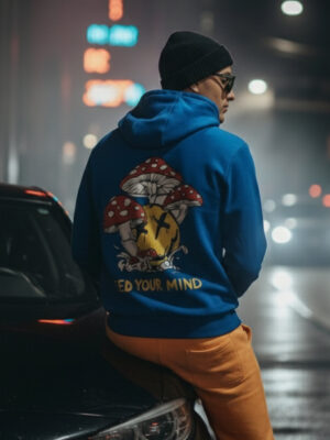 Feed Your Mind Blue Printed Hoodie
