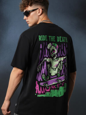 Ride the Death Black Oversize Printed Tshirt