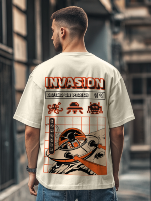 Invasion Cream Oversize Printed Tshirt