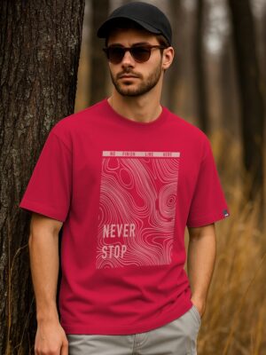 Never Stop Red Oversize Printed Tshirt