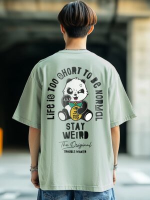 Stay Weird Green Oversize Printed Tshirt