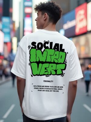 Social Introvert White Oversize Printed Tshirt